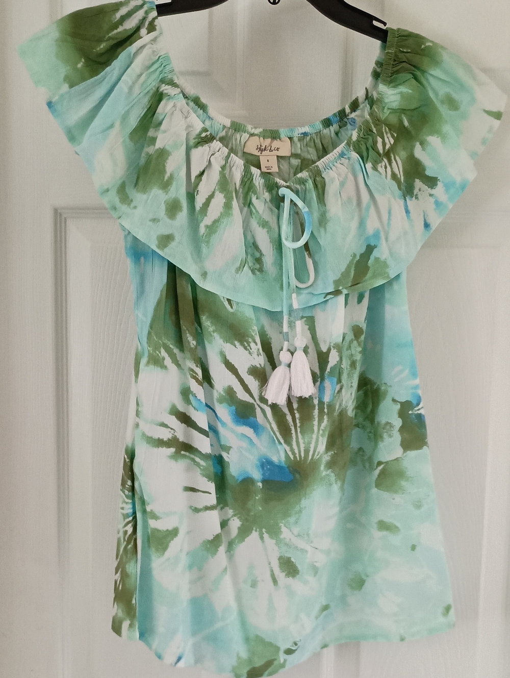 Style & Co. Green and Aqua Tie-Dye Off-Shoulder Tunic